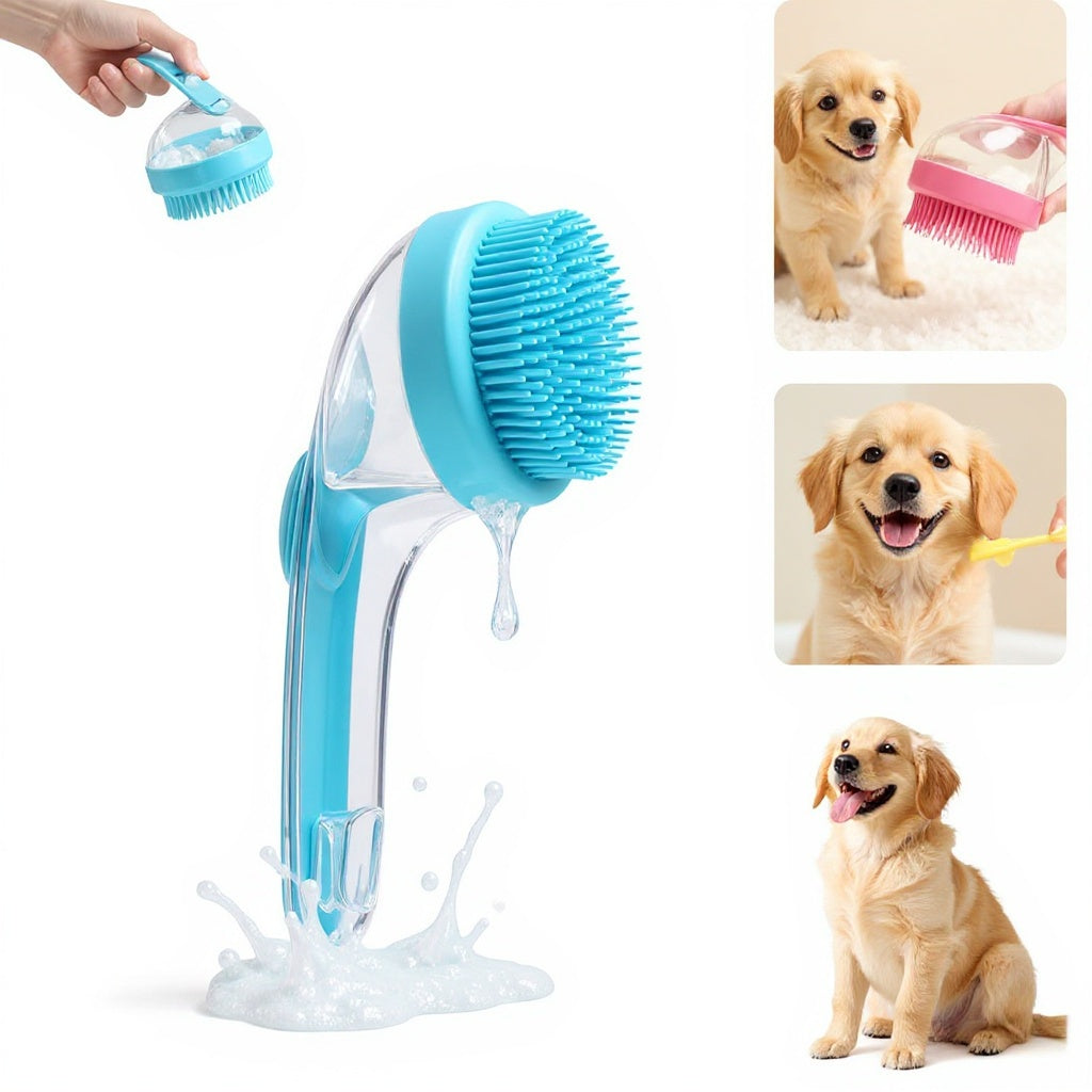 Pet Bath Brush 2-in-1: Dog & Cat Shampoo Dispenser Massager – Multi-Functional Grooming Scrubber for Long & Short Hair