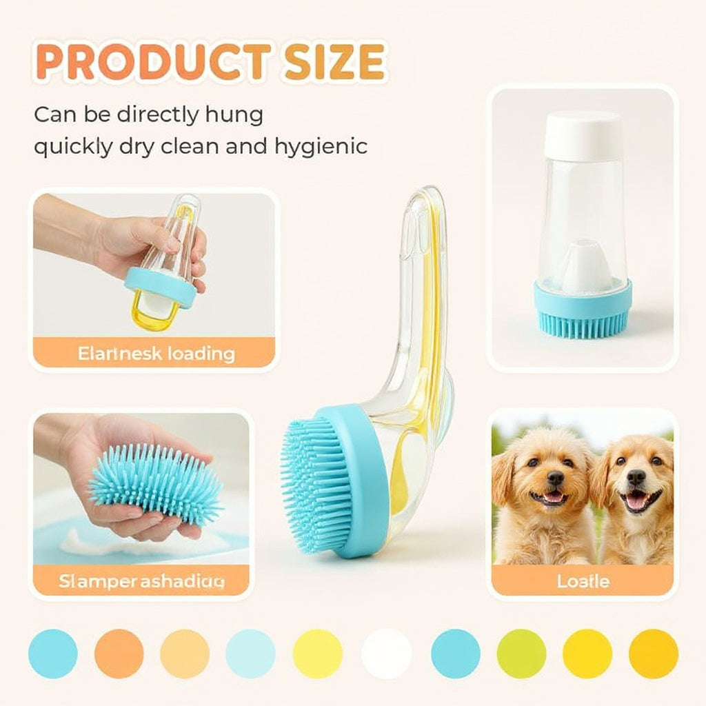 Pet Bath Brush 2-in-1: Dog & Cat Shampoo Dispenser Massager – Multi-Functional Grooming Scrubber for Long & Short Hair