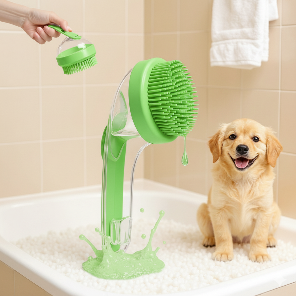 Pet Bath Brush 2-in-1: Dog & Cat Shampoo Dispenser Massager – Multi-Functional Grooming Scrubber for Long & Short Hair